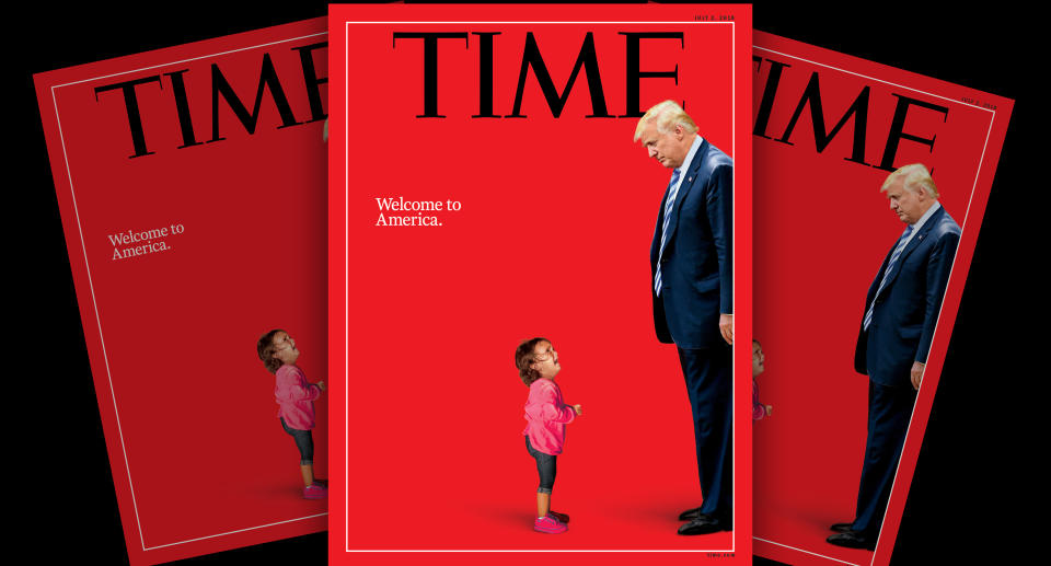 The cover of this week’s Time magazine features Trump and crying child. (Photo illustration: Yahoo News; cover courtesy of Time magazine)