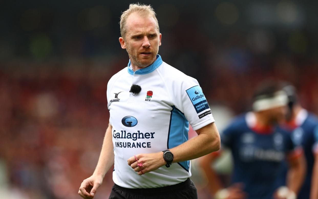 Referee Wayne Barnes during the Gallagher Premiership Rugby match between Bristol Bears and Gloucester Rugby - Getty Images/Michael Steele