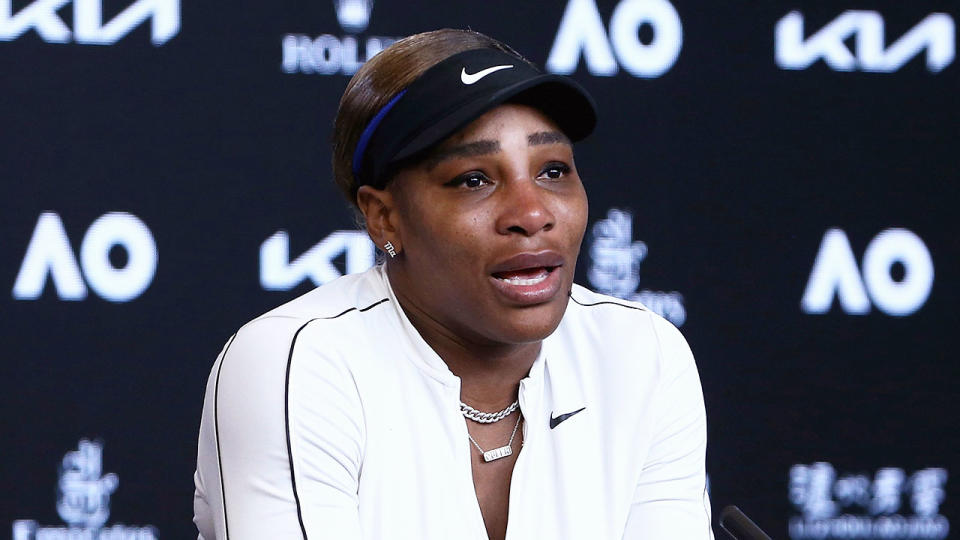 Serena Williams is pictured here in tears after her Australian Open exit.