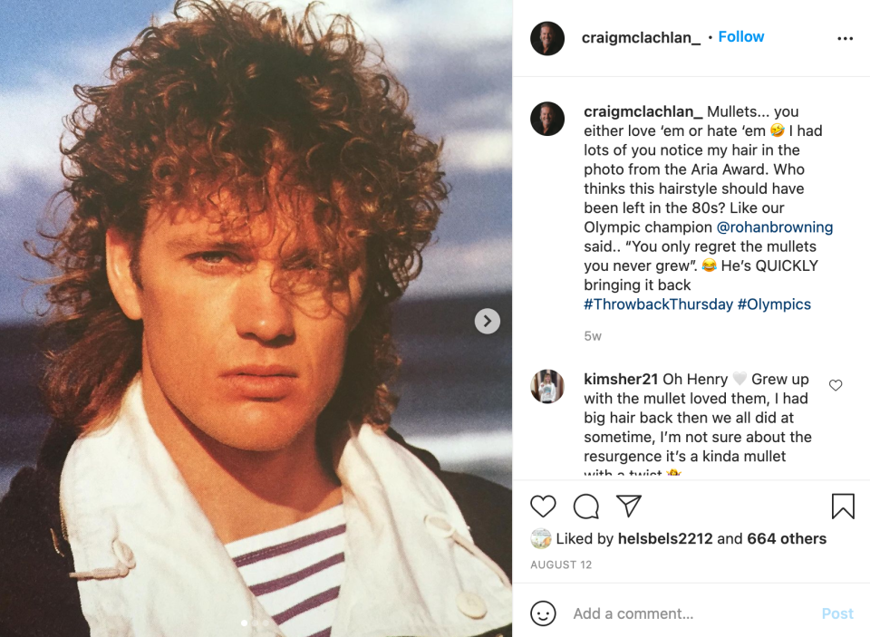 Did Craig out himself as the Mullet in this throwback photo posted in August? Photo: Instagram/@craigmclachlan_