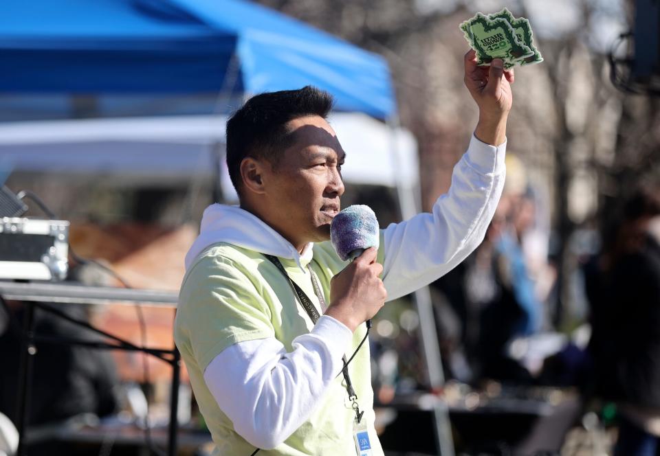 Narith Panh, Dragonfly Wellness chief operating officer, talks to attendees at the Utah Grown event and 420 celebration at Dragonfly Wellness in Salt Lake City on Thursday, April 20, 2023. | Kristin Murphy, Deseret News