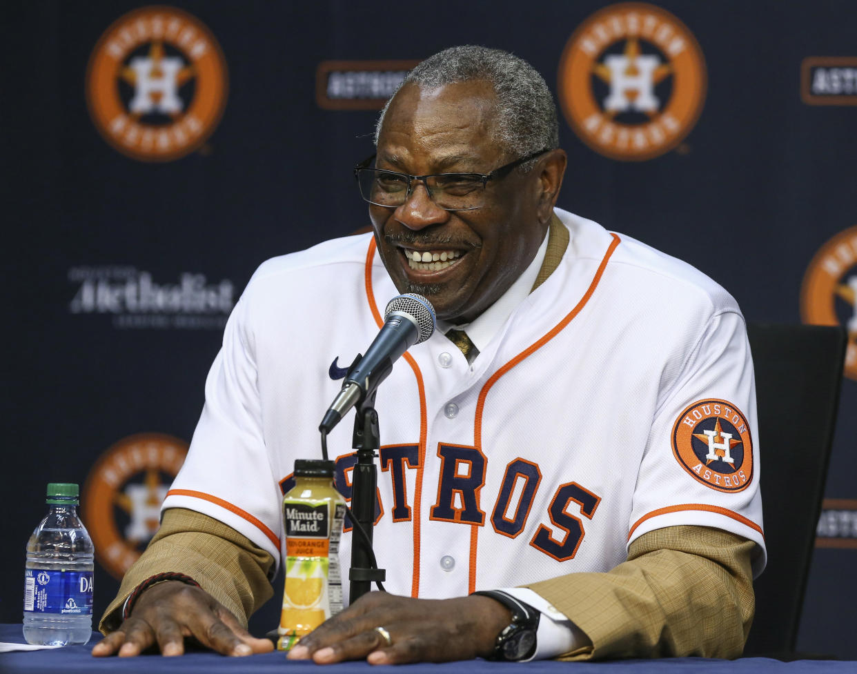 Dusty Baker smiles during a press conference after Baker is announced as the Houston Astros manager at Minute Maid Park. (Troy Taormina-USA TODAY Sports)