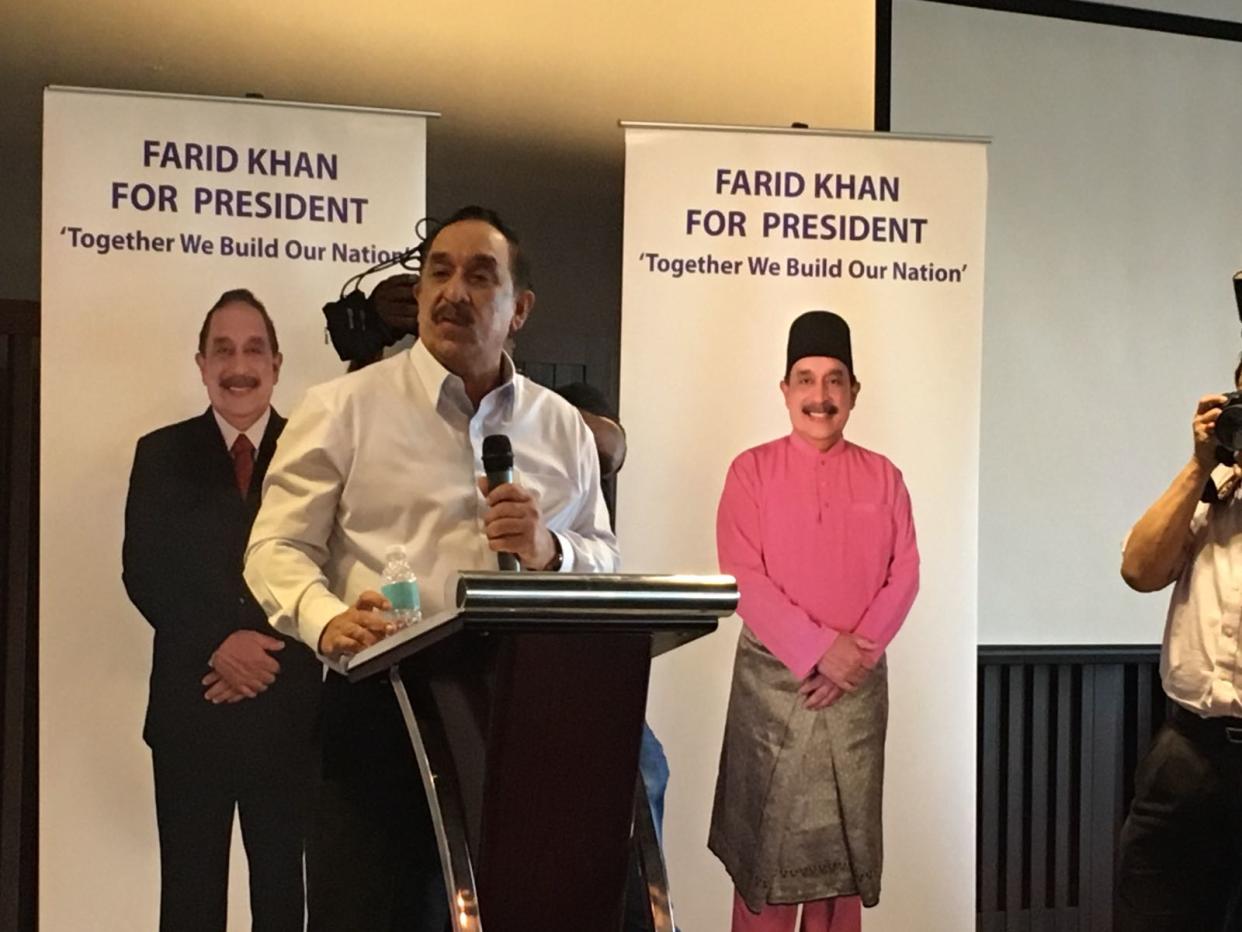 Prospective presidential candidate Farid Khan announcing his intention to run for office on 11 July. (PHOTO: Nicholas Yong / Yahoo News Singapore)