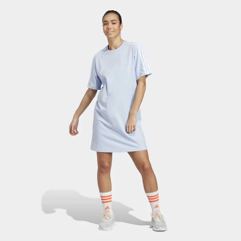 Essentials 3-Stripes Single Jersey Boyfriend Tee Dress. Image via Adidas.