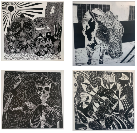 The Neighborhood Print Shop welcomes visitors to see the studio, watch printers at work, and purchase artists' proofs of the large linoleum block prints made in preparation for the Steamroller Print event.