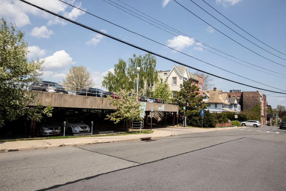 The Hunter Tier parking garage on Prospect Ave. in Mamaroneck, photographed April 29, 2024. A petition is circulating in the village to stop the conversion of the garage into affordable housing.