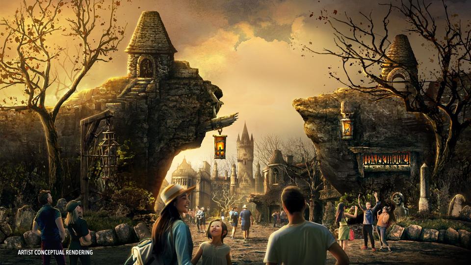 The village of Darkmoor will welcome guests of all ages into Epic Universe's Dark Universe.