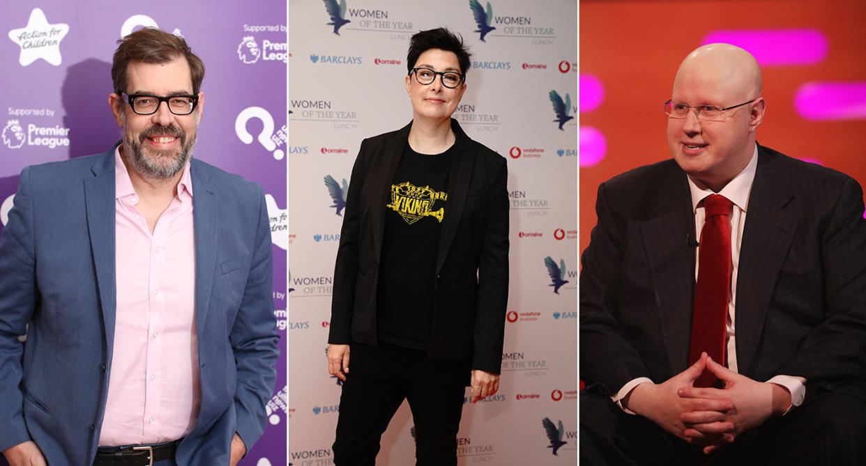 Richard Osman, Sue Perkins and Matt Lucas