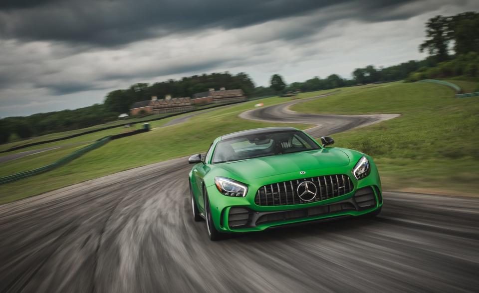 <p>Horsepower: 577; Weight: 3668 lb; Price as tested: $195,875<br><br></p><p>There are plenty of cars packing more than 577 horsepower on the Lightning Lap all-time leaderboard. There are some equipped with carbon-fiber body panels, torque tubes, drive­shafts, and wings. There are even cars with underbody aerodynamic trickery to manage downforce in accordance with the car’s wishes. But no car, other than the Mercedes-AMG GT R, has all those features plus a dial-in-your-own-talent, race-car–derived nine-mode traction control. <a rel="nofollow noopener" href="https://www.caranddriver.com/features/mercedes-amg-gt-r-at-lightning-lap-2017-feature" target="_blank" data-ylk="slk:READ MORE >>;elm:context_link;itc:0;sec:content-canvas" class="link ">READ MORE >></a></p>