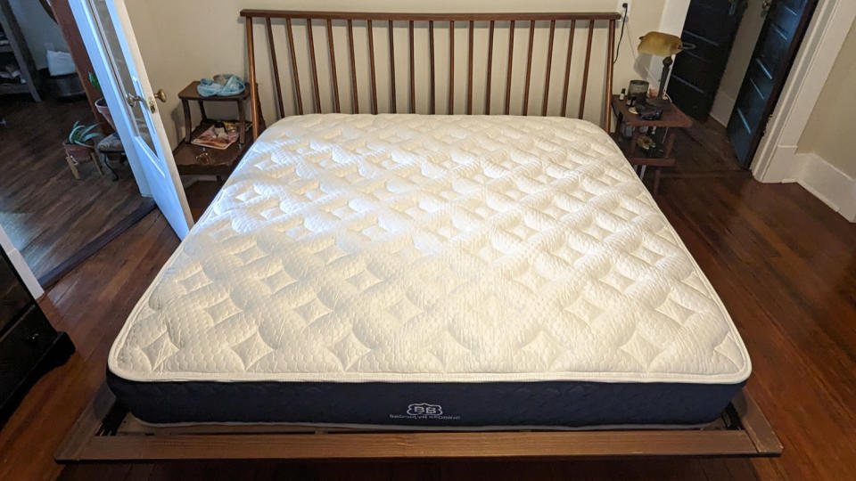 The Brooklyn Bedding Signature Hybrid with Cloud Pillow Top mattress on a bed