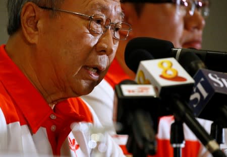 Leader of the newly-launched Progress Singapore Party (PSP) Tan Cheng Bock speaks to members of the media at a press conference in Singapore