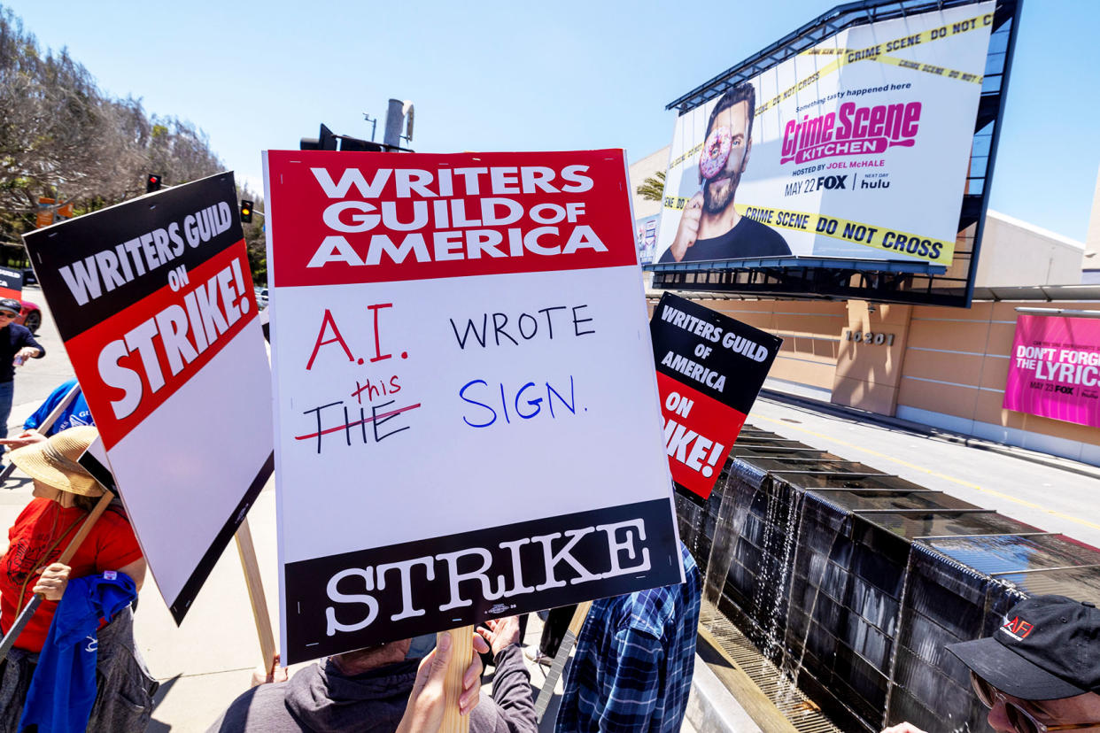 Writers Strike AI Sign David McNew/Getty Images