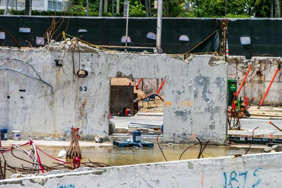 Partial view of what remains from the back of the elevator shaft shear wall photographed on June 3, 2022, at the site where the Champlain Towers South beachfront condominium collapsed.