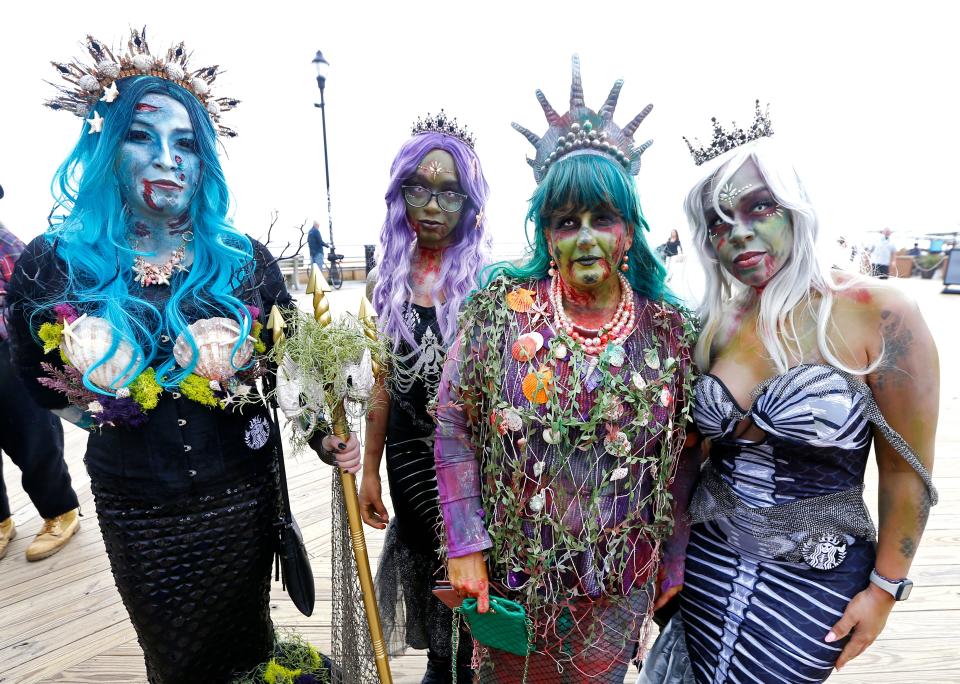 Participants in the 15th annual Asbury Park Zombie Walk, seen on the boardwalk with other zombies. Saturday, Oct. 7, 2023.