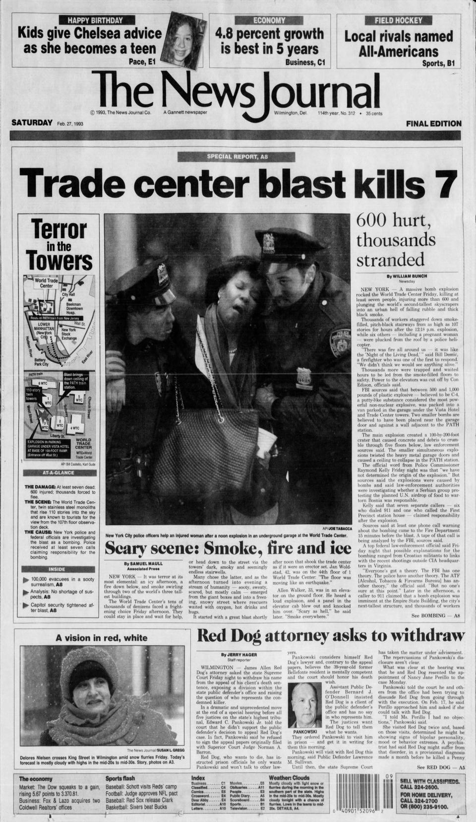 Front page of The News Journal from Feb. 27, 1993.