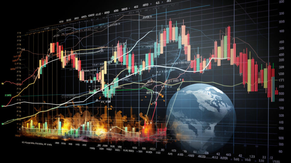 A graph plotting the trends and performance of stocks on the public equity markets.