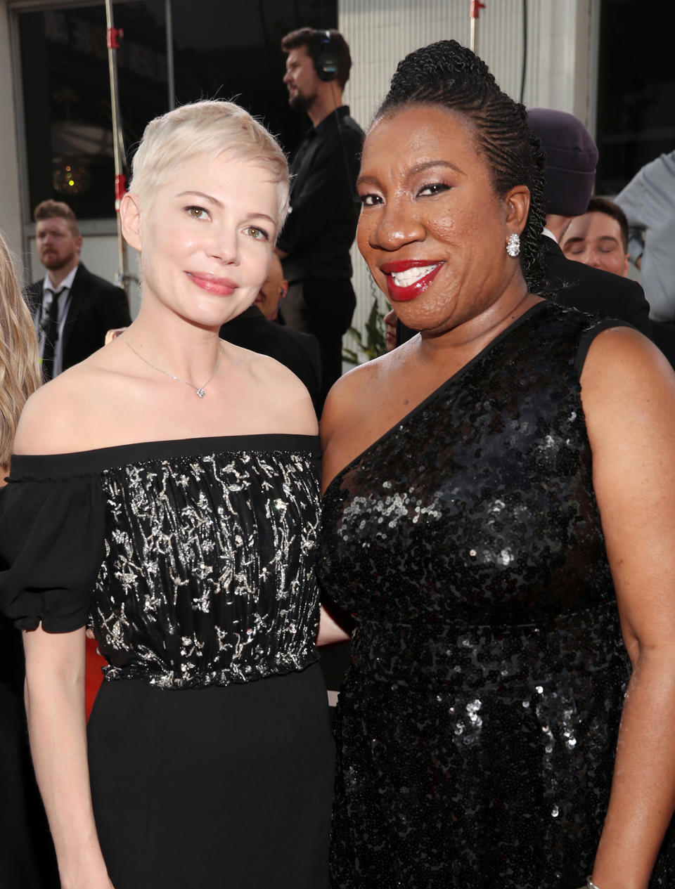 Actor Michelle Williams and activist Tarana Burke arrive to the 75th Annual Golden Globe Awards held at the Beverly Hilton Hotel on January 7, 2018. (Photo: Christopher Polk/Getty Images)