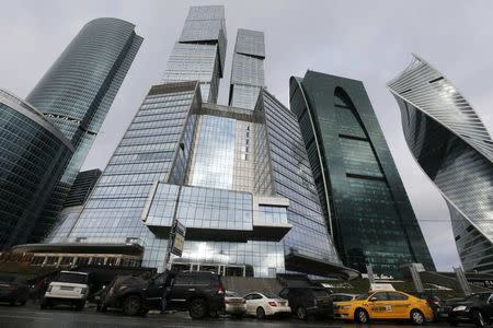 A general view shows the building 'Gorod Stolits' (Capital City) (C), which houses an office of 25 Floor Film Company, at the Moscow International Business Center also known as "Moskva-City", in Moscow, Russia, February 3, 2016. REUTERS/Maxim Zmeyev