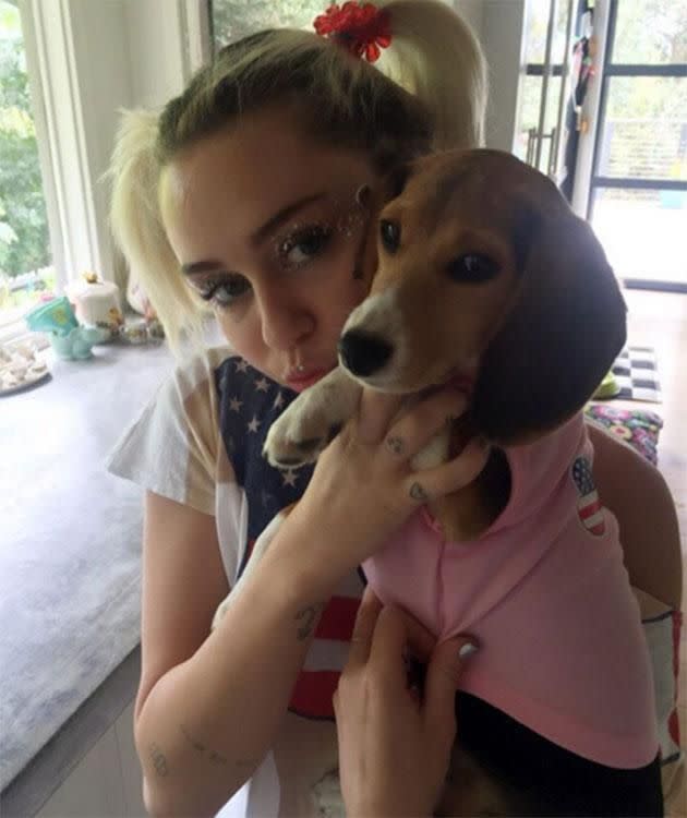 Miley and her Beagle. Source: Instagram