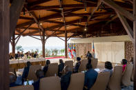 Secretary of State Antony Blinken, at left, meets with Democratic Republic of Congo's President Felix Tshisekedi, center, at Cite de l'OUA in Kinshasa, Congo, Tuesday, Aug. 9, 2022. Blinken is on a ten day trip to Cambodia, Philippines, South Africa, Congo, and Rwanda. (AP Photo/Andrew Harnik, Pool)