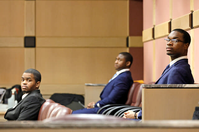 Shooting suspect Michael Boatwright, right, and alleged accomplices, Dedrick Williams, left, and Trayvon Newsome