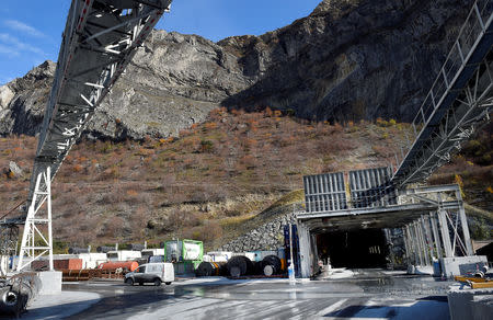 FILE PHOTO: The entrance of the tunnel of a high-speed train line, known as TAV (Treno Alta Velocita) is seen in Saint-Martin-de-la-Porte, France, November 13, 2018. Picture taken November 13, 2018. REUTERS/Massimo Pinca/File Photo