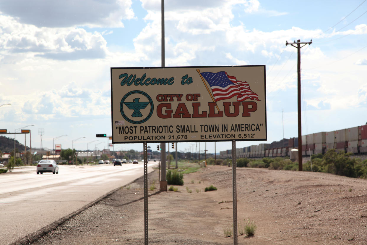 A sign marks the entrance to Gallup, New Mexico, U.S. July 24, 2018. Picture taken July 24, 2018. REUTERS/Pamela J. Peters