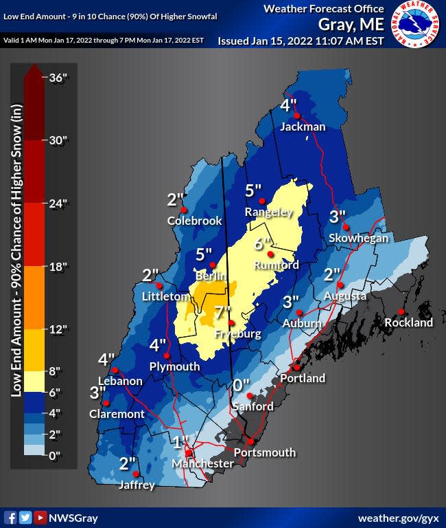 Snow total for Monday's storm look to be lower for the seacoast.