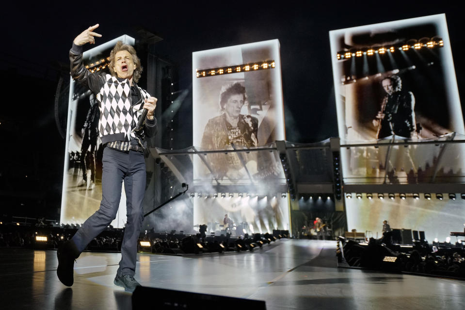Mick Jagger of the Rolling Stones performs during the "No Filter" tour at Soldier Field on Friday, June 21, 2019, in Chicago. (Photo by Rob Grabowski/Invision/AP)