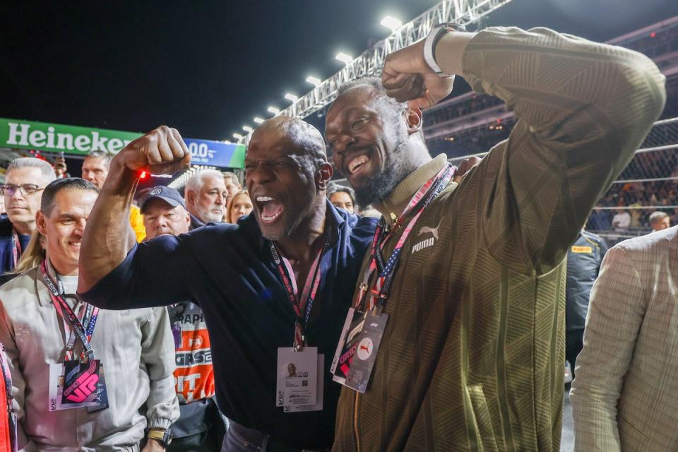 American actor and television host Terry Crews with Usain Bolt (EPA)