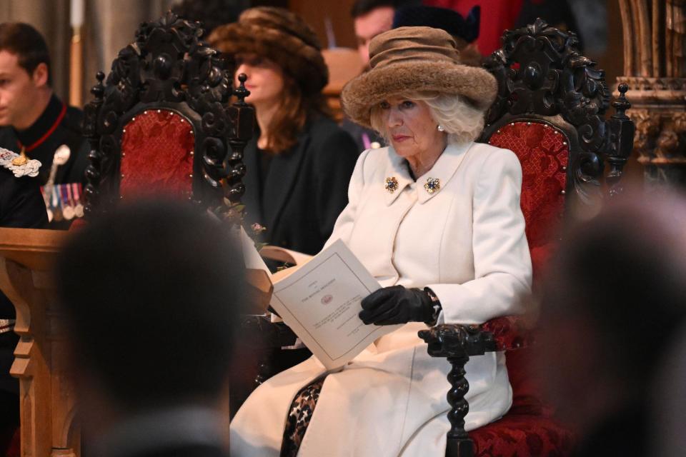 Queen Camilla attended the Royal Maundy service at Worcester Cathedral on Thursday. (PA)