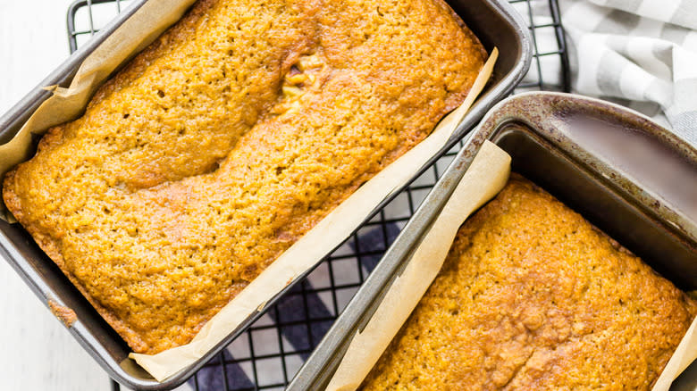 spiced sweet potato bread in baking tins