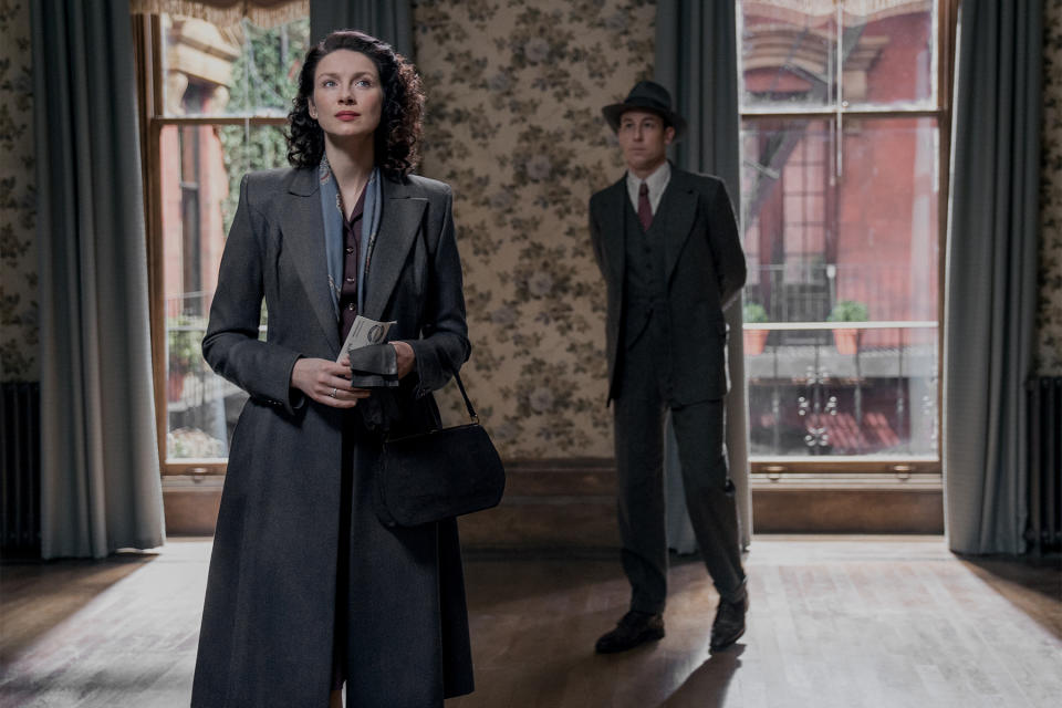 Caitriona Balfe as Claire Randall Fraser and Tobias Menzies as Frank Randall in Starz’s <i>Outlander</i>. (Photo: Starz)