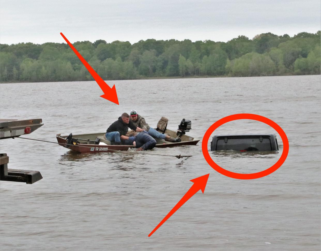 A woman was pulled from a submerged Jeep at Lake O' the Pines in Texas.