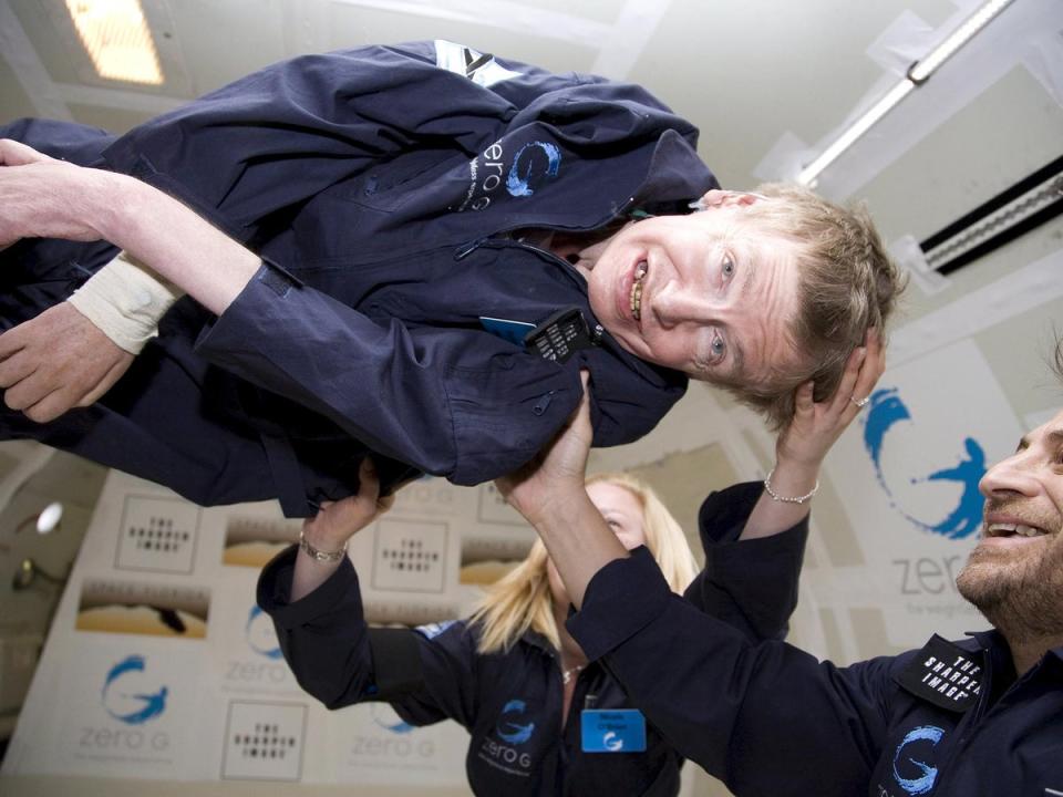 The physicist floats in a weightless environment during a flight aboard a modified Boeing 727 in 2007 (EPA)