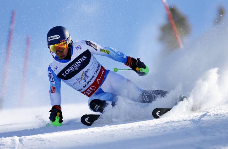 Ted Ligety of the US skis during the 2015 World Alpine Ski Championships men's combined-slalom on February 8, 2015 in Beaver Creek, Colorado