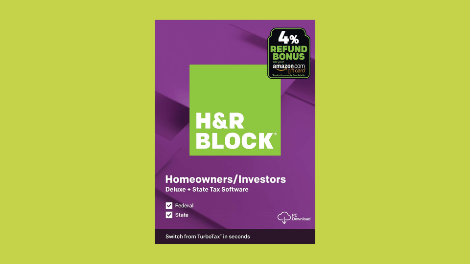 H&R Block on a green background. (Photo: Amazon)