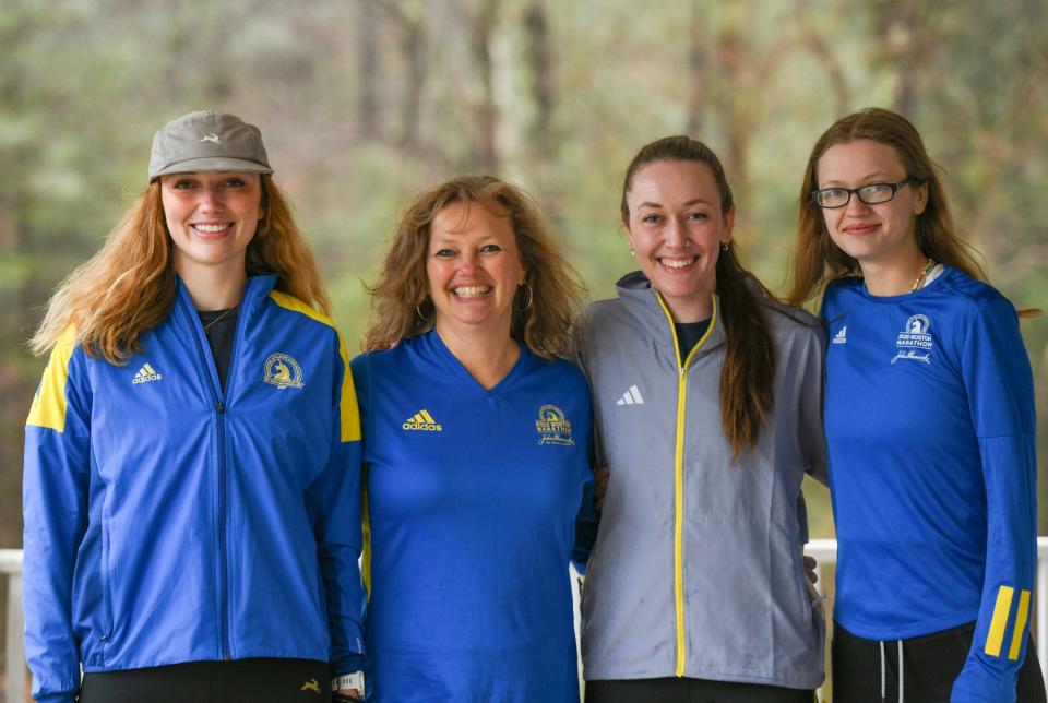 Karen Pajer of Leicester is running the Boston Marathon with her three daughters. They are, left to right, Michelle Pajer, Karen, Jen Pajer and Kait Pajer.
