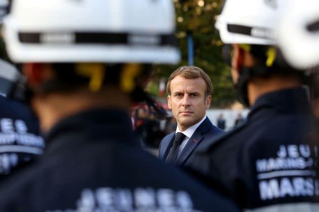 <p>Emmanuel Macron au congrès national des pompiers, samedi à Marseille.</p>