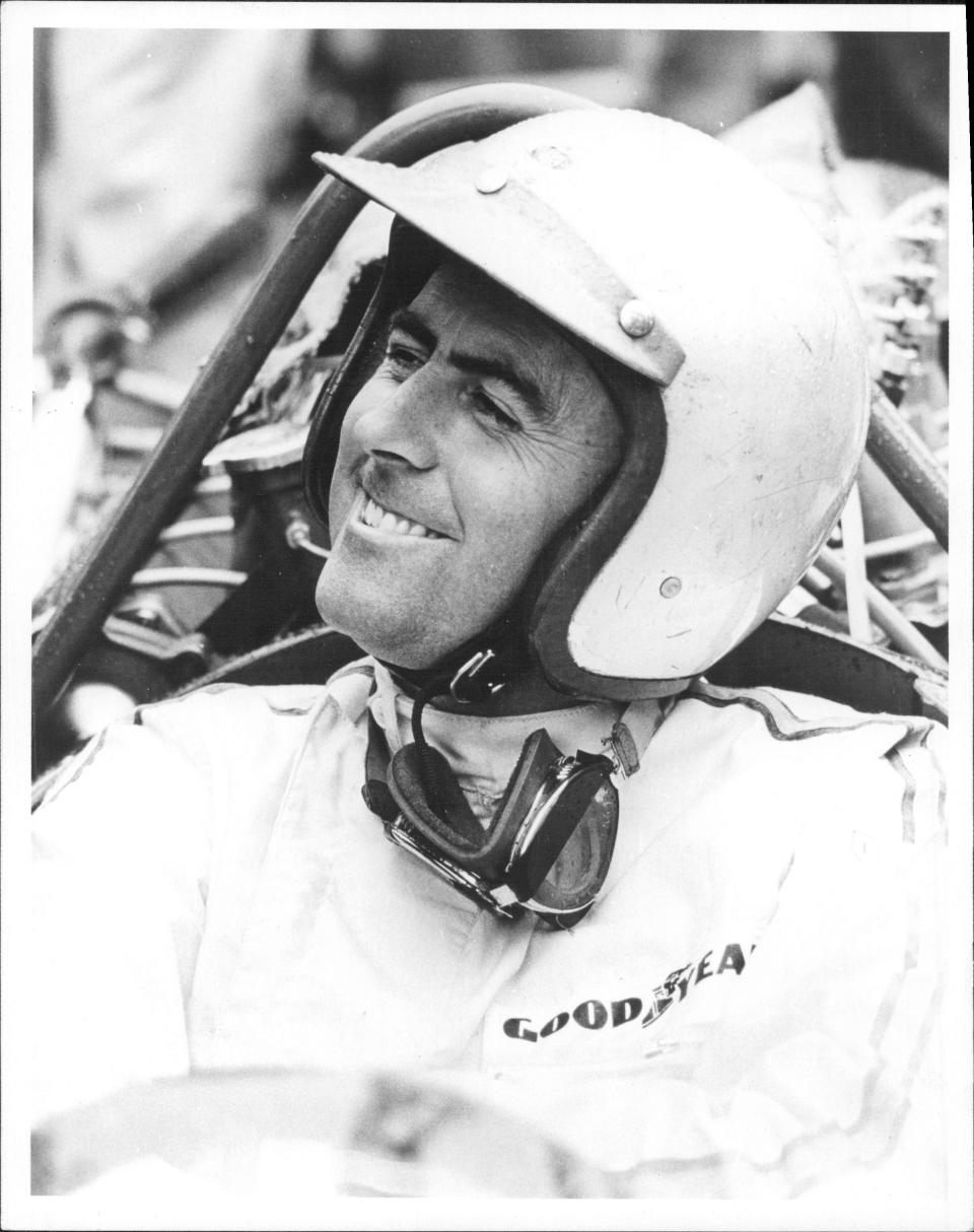 Australian Jack Brabham raced in the 1966 United States Grand Prix at Watkins Glen in his personally designed Brabham Formula 1 powered by a Repco Engine.