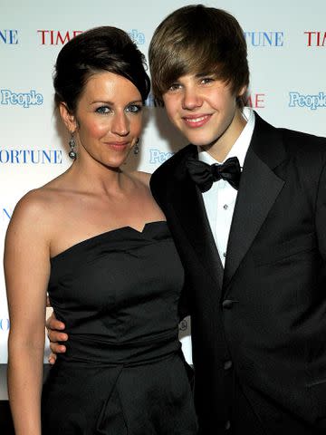 <p>Larry Busacca/Getty</p> Justin Bieber and Pattie Mallette attend the TIME/CNN/People/Fortune 2010 White House Correspondents' dinner pre-party on May 1, 2010 in Washington, DC.