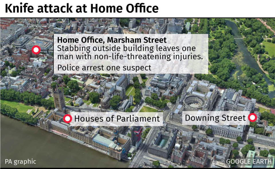 The man was stabbed in the heart of Westminster outside the Home Office building. (PA)