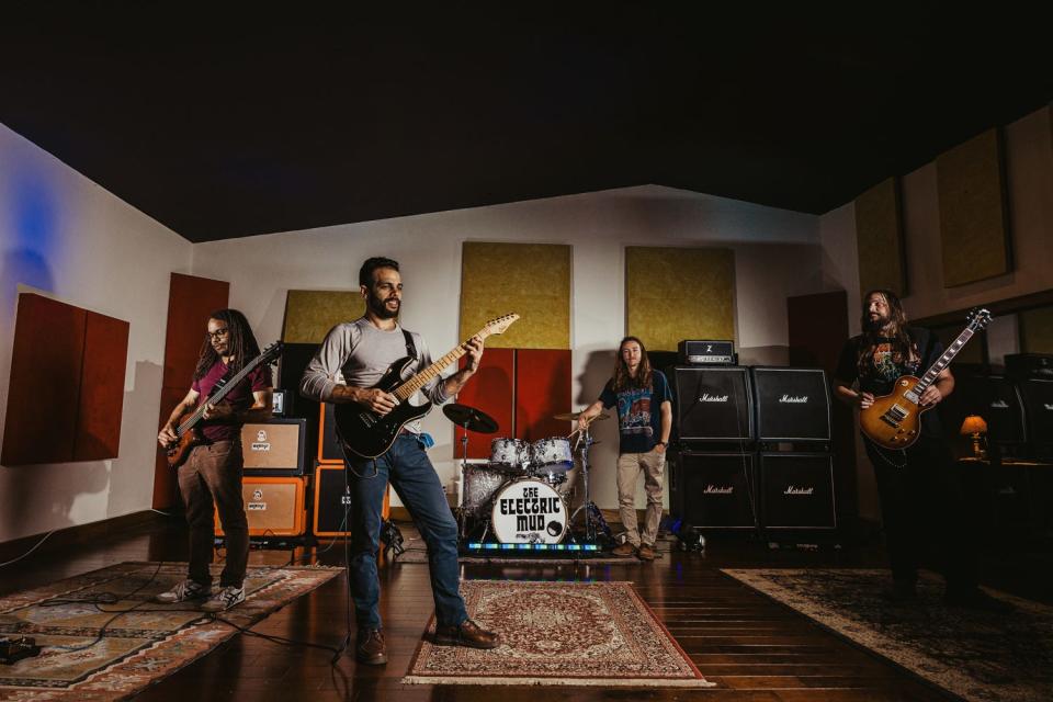 Fort Myers rock band The Electric Mud in the studio in 2020.