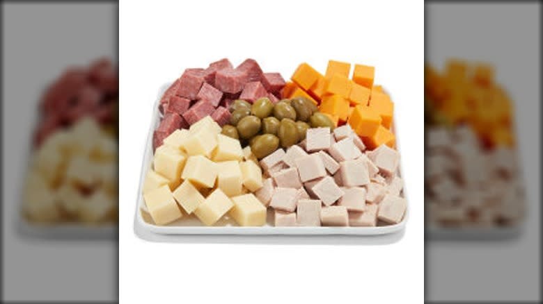 meat, cheese, and olive tray