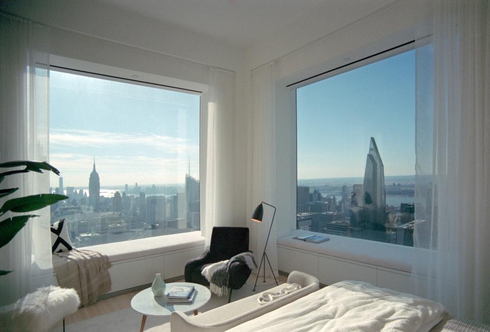Southern and western views from one of the upper floor master bedrooms at Rafael Viñoly’s 432 Park Avenue.