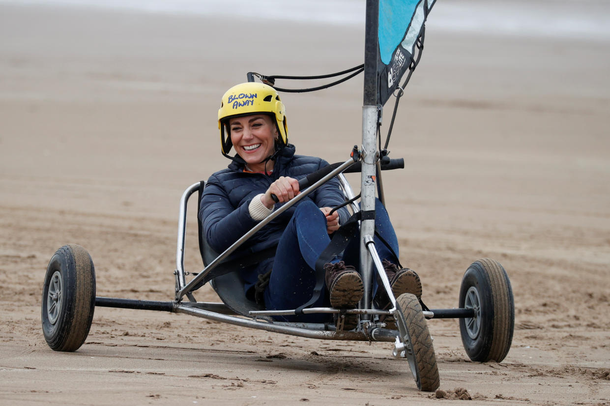 The Duchess of Cambridge land yachting on the beach at St Andrews. Picture date: Wednesday May 26, 2021.