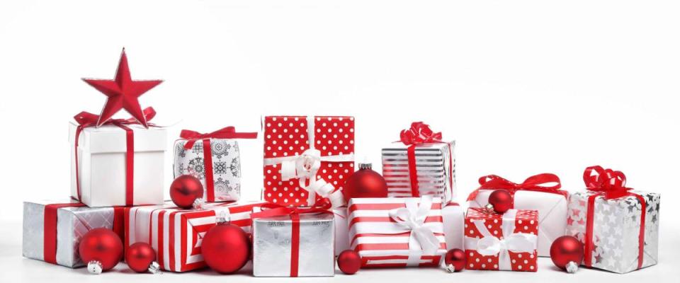 Christmas gift boxes on white background