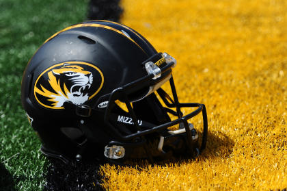Apr 19, 2014; Columbia, MO, USA; A Missouri Tigers football helmet is seen on the field during the Black & Gold Game at Faurot Field. (Dak Dillon-USA TODAY Sports)