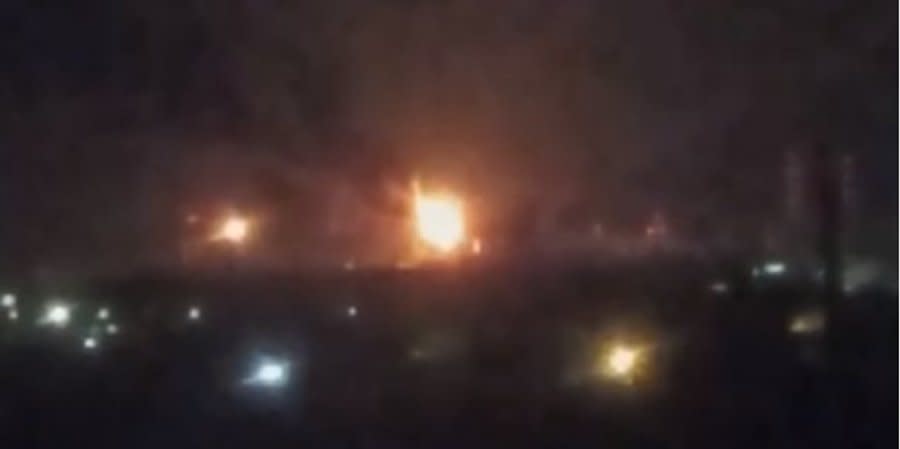 A fire at an oil refinery in Ryazan Oblast after a UAV strike on the night of May 1