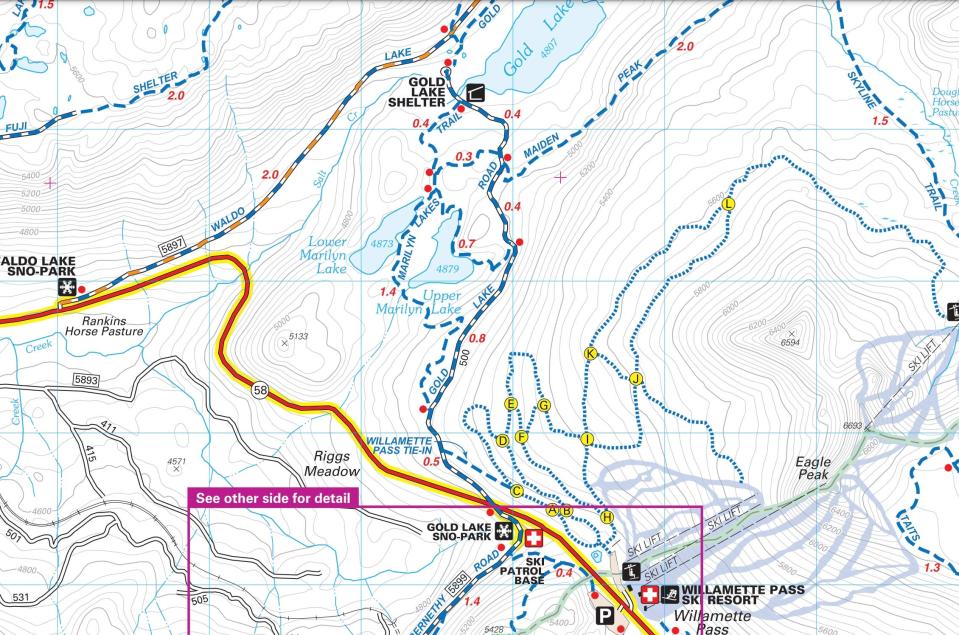 Map to Gold Lake Shelter from Gold Lake Sno-Park.